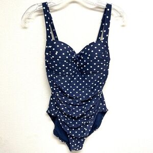 Bondeye Australia 10 One Piece Bath Swim Suit Polka Dot Padded Ruched Blue White